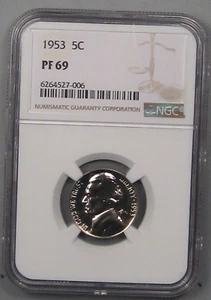 Gorgeous PROOF 1953 Jefferson Nickel. NGC PF69. Wholesale Bid 160. - Picture 1 of 6