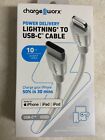 Charge Worx Power Delivery 10 Foot Fast Lightning to USB C Cable White New