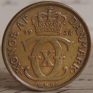 DENMARK. 1938 Aluminum-Bronze 1 KRONE. SCARCE. NICE - Picture 1 of 2