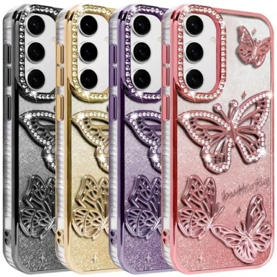 TJS For Samsung Galaxy A16 Phone Case Electroplated Glitter Butterfly Design Cover