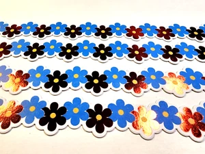 Red Blue Foil Flowers Foil Accents K&Company 4 pc 6" x 1.75" Cardstock - Picture 1 of 2