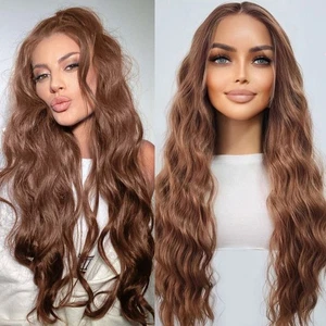 Maroon Synthetic Hair Heat Resistant Long Wavy T Lace Frontal Wigs - Picture 1 of 8