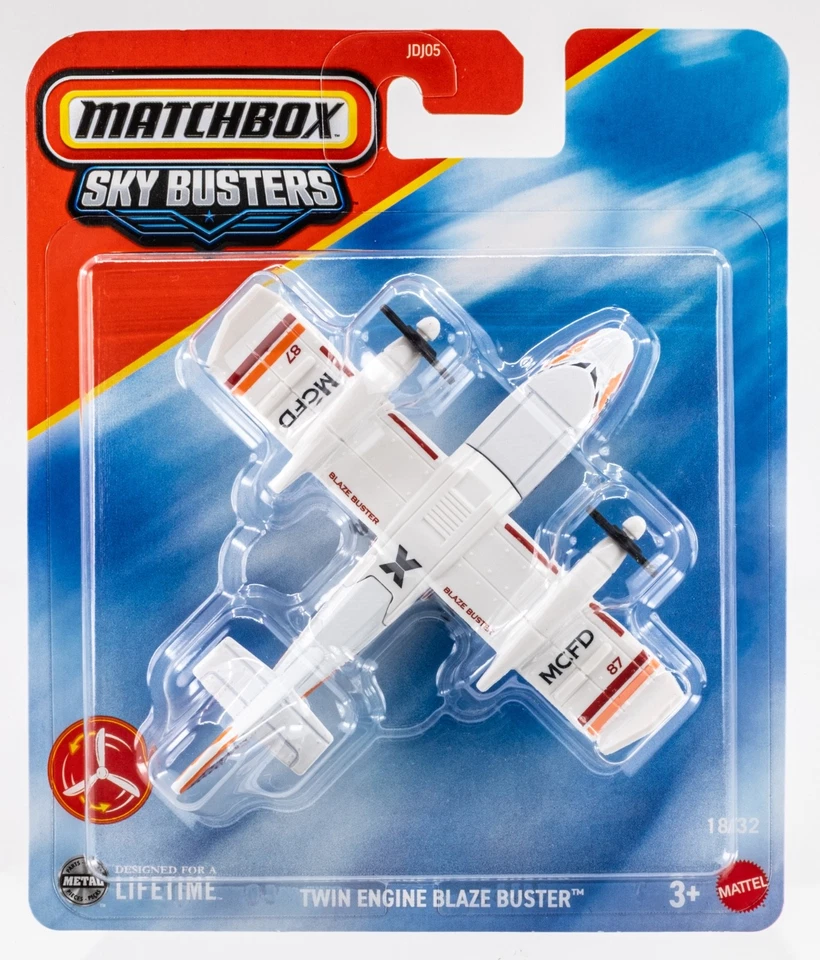 2025 Matchbox Sky Busters #18 Twin Engine Blaze Buster™ WHITE |  MCFD | FSC - Image 1 of 1