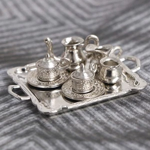 10pcs 1/12 Dollhouse Miniature Silver Metal Tea Coffee Tray Tableware Set Xp@ Qo - Picture 1 of 12