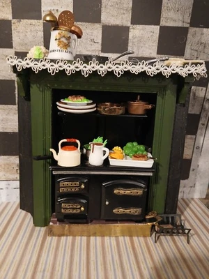 1/12 Scale Dolls House Range  and Fire Place With Selection  Of Food and Pans . - Image 1 of 4