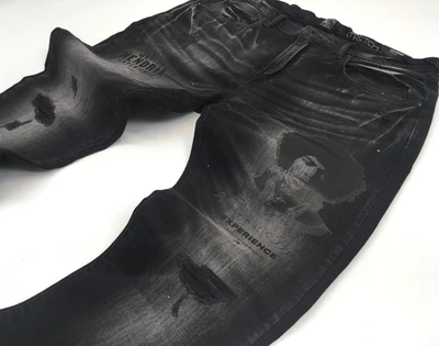 Prps Jimi Hendrix VTG Distressed Ripped Shred Stretch Super Skinny Black Jeans - Image 1 of 4