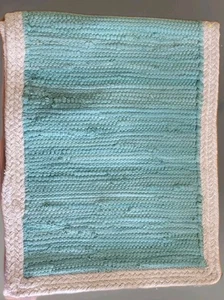 14"x72" Turquoise And Cream Border Table Runner Thick Heavy - Picture 1 of 5