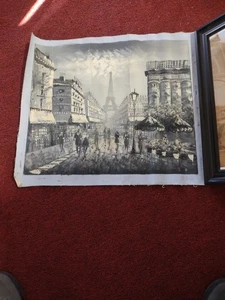 VTG. 1950's Caroline Burnett Impressionist B+W Oil/canvas Painting Paris signed - Picture 1 of 16