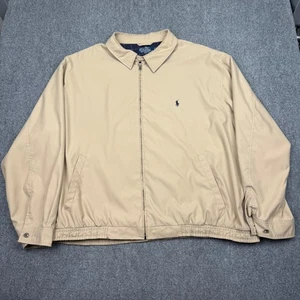 Polo Ralph Lauren Harrington Jacket Men 3XB Beige Blue Plaid Lined Preppy Bomber - Picture 1 of 11