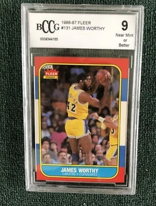 1986 Fleer Basketball #131 James Worthy Lakers RC Rookie HOF Beckett 9 MINT - Bild 1 von 4