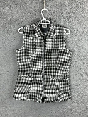 Hillard & Hanson Chaleco Mujer 6 Negro Blanco Búfalo Cuadros Cremallera Completa Cuello Foto 1 de 4