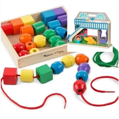 (2) Cuentas de cordones de madera Melissa and Doug, Go Tots patio escolar Tumble Montessori  Foto 1 de 4