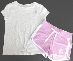 Gap T-Shirt & Justice Shorts Girls Purple Oatmeal Multi SIZE Medium/8 NEW - Picture 1 of 4
