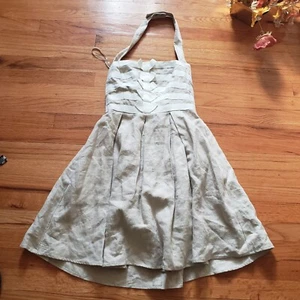 Women’s Jessica Simpson Linen Halter Dress Size 4 Beige & White Stripe Lined - Picture 1 of 11
