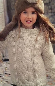 Children's Cable and Bobble Sweater ( age 6 - 16 years ) Knitting Pattern - Picture 1 of 2