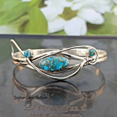 Brazalete Brazalete Turquesa Azul Cobre, Brazalete Joyería Plata Esterlina Foto 1 de 4