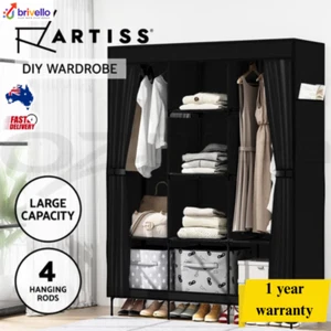 Artiss Clothes Wardrobe Closet Storage Large Portable Organiser with Shelf Black - Picture 1 of 16
