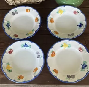 Vintage Set of 4 Williams Sonoma Hand Painted Scalloped Fruit Plate Italy 9" - Picture 1 of 21