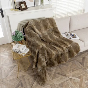 Real Rabbit Full Pelt Real Fur Throw Soft Warm Bedroom Couch Blanket 140x160cm - Picture 1 of 12
