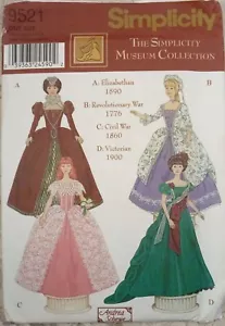 Simplicity 9521 Museum Collection Fashion Clothing Doll 11,5 modello vestito NON TAGLIATO - Foto 1 di 8