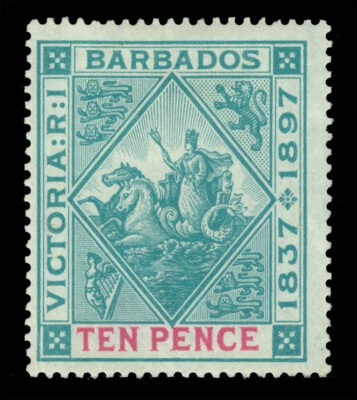 Colonias Británicas BARBADOS 1897 Victoria Jubilee Edición 10p bl grn Sc# 88 como nuevo MH Foto 1 de 2