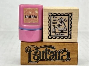 Lote de 3 sellos de goma montados en madera con nombre "Barbara" para toda la noche - Imagen 1 de 3