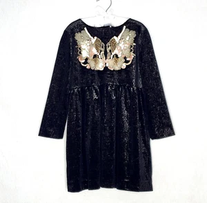Billieblush My Lovely Dress Girls Black Gold Velvet Dress 5 / 108 Beads Sequins - Picture 1 of 5
