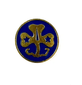 Vintage goldfarbene blaue Emaille Pfadfinderin Brownies Trefoil Pin - Bild 1 von 5