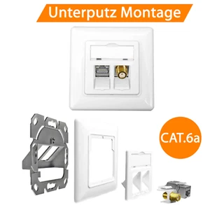 Cat.6A Netzwerkdose mit Keystone Jack Modul 10Gbit RJ45 LAN + TV SAT F-Antenne - Bild 1 von 18