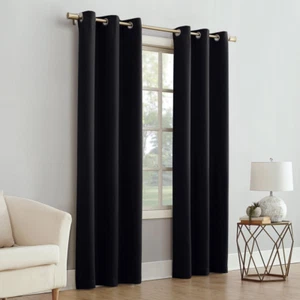Blackout Energy Efficient Grommet Single Curtain Panel Drapes Decor 40X84" Black - Picture 1 of 8