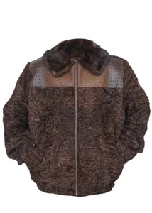 Chaqueta de piel de cordero persa cola ancha marrón cuello visón estampado avestruz ribete pre venta - Imagen 1 de 5