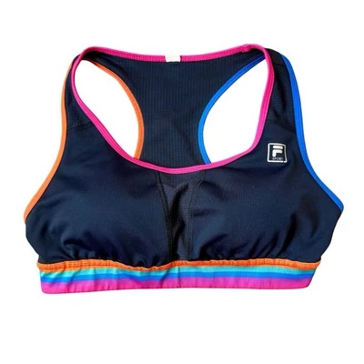 Sujetador deportivo acolchado Fila Sport neón arco iris y negro espalda deportiva talla grande Foto 1 de 4