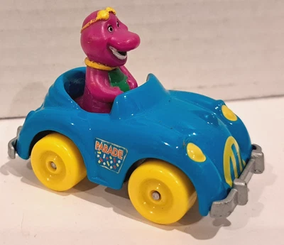 Coche de desfile vintage Hasbro Lyons Group Barney 1997 diecast azul y amarillo suelto Foto 1 de 4