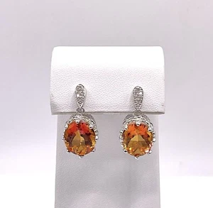 Vintage Sterling Silver 925 Orange Citrine Dangle Drop Earrings JTV - Picture 1 of 7