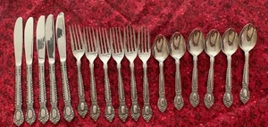 MOKA Dessert Stainless Steel Flatware Fork Spoon Knife Set Ornate Floral 17 pcs - Picture 1 of 7