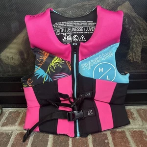 Youth Hyperlite Life Jacket Vest Pink & Blue with Tropical Print **** (55-88lbs) - Picture 1 of 13