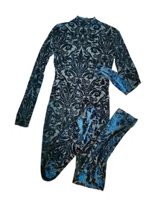Banjul Color Shifting Long-sleeved Bodysuit Peacock Colors Floral Semi-Sheer S/M - Picture 1 of 16
