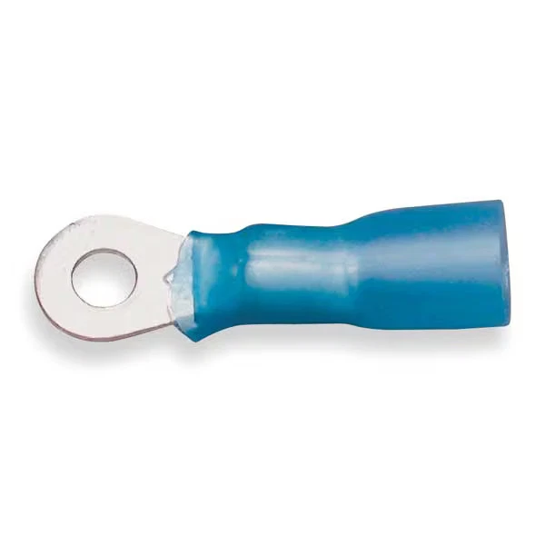 Ring Terminal, #6 Stud Size, 14 AWG, 600 V, Heat Shrink Insulated, Blue, Crimp - Image 1 of 1