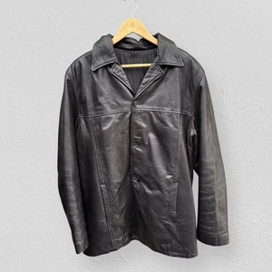 Vintage BHS Genuine Black Leather Jacket Real Mens Large - Picture 1 of 3