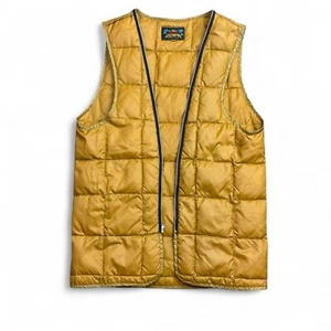 Vintage 70s Eddie Bauer Down Vest Men’s 38 Small Yellow Beige Quilted Liner USA - Picture 1 of 8