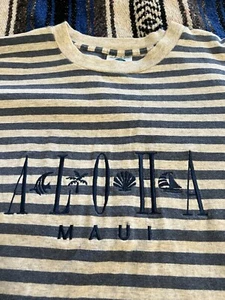 Belton Vintage 1980s Hawaiian Aloha Maui Single Stitch Gray Blue Strip Shirt L - Picture 1 of 9