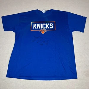 New York Knicks Shirt Extra Large Blue Autograph Spellout Logo Langston Galloway - Picture 1 of 7