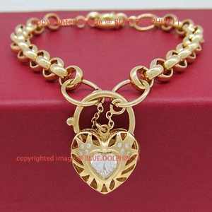 Solid 18k Yellow Gold Filled Bracelet Bangle Chain Clasp Padlock Imitate Diamond - Picture 1 of 5