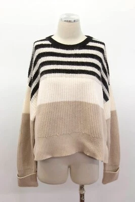 全新带标签 $2295 Brunello Cucinelli 女式羊绒混纺拼色毛衣 M W242 码 — 第 1/4 张图片