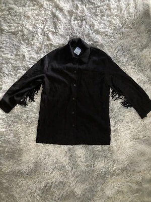 Black Corduroy Jacket With Fringe Lightweight Longsleeve Button Up NEW WITH TAGS - Image 1 of 4