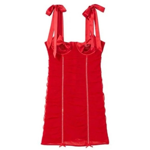 UNDERCOVER Nuovo! Victorias Secret Wicked Open Cup Bling slip increspato rosso 31603