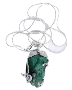 African Emerald Wirewrapped Crystal Silver Color Pendant 22" Snake Chain EBS2041 - Picture 1 of 2