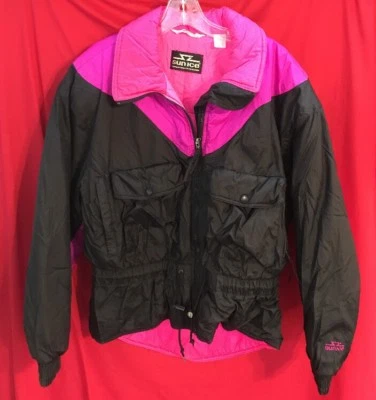 Chaqueta de esquí Sunice 1992 de colección para mujer ~ mediana ~ negra brillante rosa intenso y púrpura ~ 5 bolsillos Foto 1 de 4