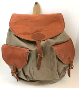 Vintage Rucksack selten Leder & Canvas Khaki - Bild 1 von 15