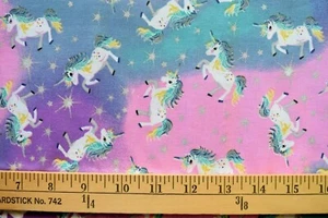 UNICORNS & SILVER METALLIC STARS  MULTI  PRINT 100% COTTON FABRIC  26X44 INCHES - Picture 1 of 2